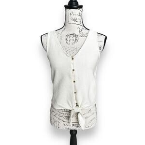 Texture & Thread by Madewell White Ribbed Button Down Cotton Tank Top Small